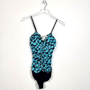 Diane Von Furstenberg Women’s Size Medium Turquoise and Black Stretchy Bodysuit